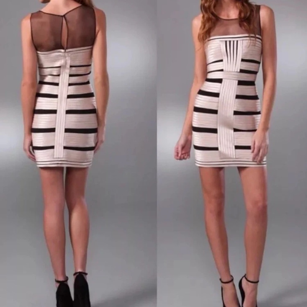 BCBGMaxAzria Brenda Black and Gold Bandage Dress Sexy Party Mini Date night